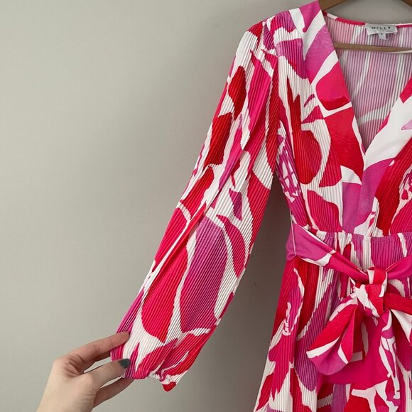 Milly Liv Dream Rose Pleated Dress in Magenta Multi Size 2 - Picture 6 of 6